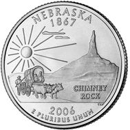  25 центов 2006 «Небраска» (штаты США) случайный монетный двор, фото 1 
