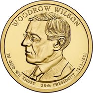  1 доллар 2013 «28-й президент Вудро Вильсон» США (случайный монетный двор), фото 1 