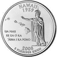  25 центов 2008 «Гавайи» (штаты США) случайный монетный двор, фото 1 