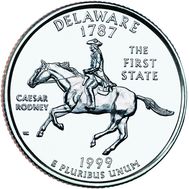  25 центов 1999 «Делавэр» (штаты США) случайный монетный двор, фото 1 