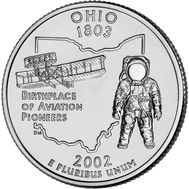  25 центов 2002 «Огайо» (штаты США) случайный монетный двор, фото 1 