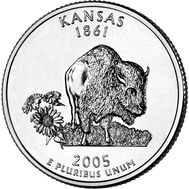  25 центов 2005 «Канзас» (штаты США) случайный монетный двор, фото 1 