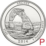  25 центов 2014 «Национальный парк Арки» (23-й нац. парк США) P, фото 1 