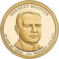  1 доллар 2014 «31-й президент Герберт Гувер» США (случайный монетный двор), фото 1 