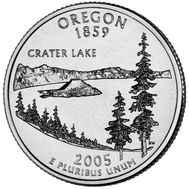 25 центов 2005 «Орегон» (штаты США) случайный монетный двор, фото 1 
