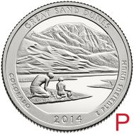  25 центов 2014 «Национальный парк Грейт-Санд-Дьюнс» (24-й нац. парк США) P, фото 1 