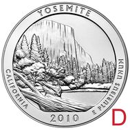  25 центов 2010 &laquo;Йосемитский национальный парк&raquo; (3-й нац. парк США) D, фото 1 