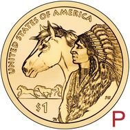  1 доллар 2012 &laquo;Индеец с лошадью&raquo; США P (Сакагавея), фото 1 