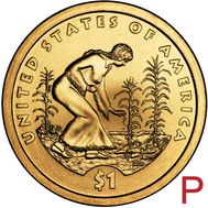  1 доллар 2009 «Индианка, выращивающая трёх сестёр» США P (Сакагавея), фото 1 