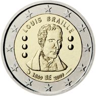  2 евро 2009 «200 лет с рождения Луи Брайля» Бельгия, фото 1 