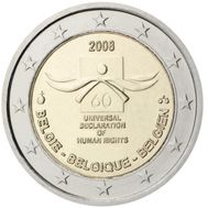  2 евро 2008 «60 лет Декларации прав человека» Бельгия, фото 1 
