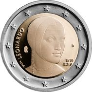  2 евро 2019 «500 лет со дня смерти Леонардо да Винчи» Италия, фото 1 