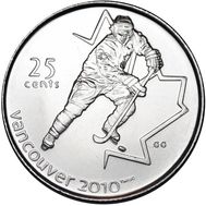  25 центов 2007 «Хоккей. XXI Олимпийские игры 2010 в Ванкувере» Канада, фото 1 