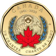  1 доллар 2020 «75 лет ООН» Канада (цветная), фото 1 