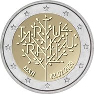  2 евро 2020 &laquo;100-летие Тартуского мирного договора&raquo; Эстония UNC [АКЦИЯ], фото 1 