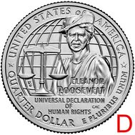  25 центов 2023 «Элеонора Рузвельт» (Выдающиеся женщины США) D, фото 1 