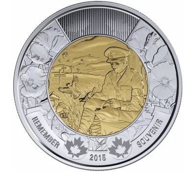  Монета 2 доллара 2015 «100 лет стихотворению «На полях Фландрии» Канада, фото 1 
