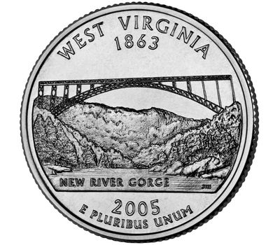  Монета 25 центов 2005 «Западная Вирджиния» (штаты США) случайный монетный двор, фото 1 