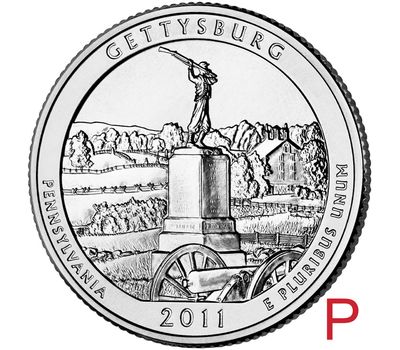  Монета 25 центов 2011 «Национальный военный парк Геттисберг» (6-й нац. парк США) P, фото 1 