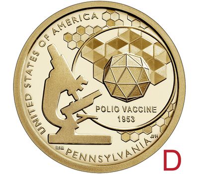  Монета 1 доллар 2019 «Вакцина против полиомиелита» D (Американские инновации), фото 1 