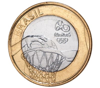 Монета 1 реал 2015 «Олимпиада в Рио-де-Жанейро. Баскетбол» Бразилия, фото 1 