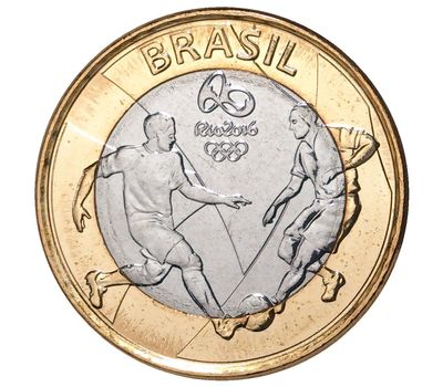  Монета 1 реал 2015 «Олимпиада в Рио-де-Жанейро. Футбол» Бразилия, фото 1 