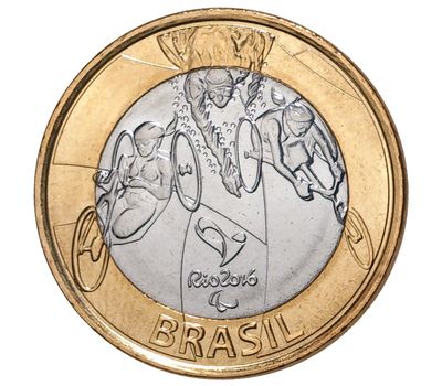  Монета 1 реал 2014 «Олимпиада в Рио-де-Жанейро. Паратриатлон» Бразилия, фото 1 