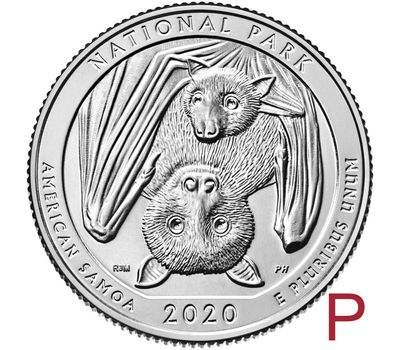  Монета 25 центов 2020 «Национальный парк Американского Самоа» (51-й нац. парк США) P, фото 1 