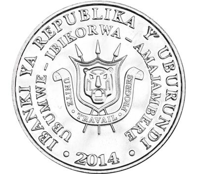  Монета 5 франков 2014 «Королевская цапля (Китоглав)» Бурунди, фото 2 
