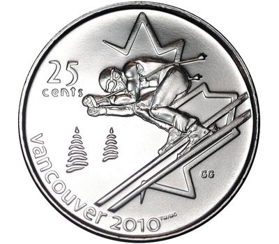  Монета 25 центов 2007 «Горные лыжи. XXI Олимпийские игры 2010 в Ванкувере» Канада, фото 1 