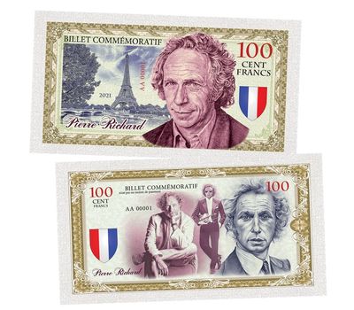  Сувенирная банкнота 100 франков «Пьер Ришар», фото 1 