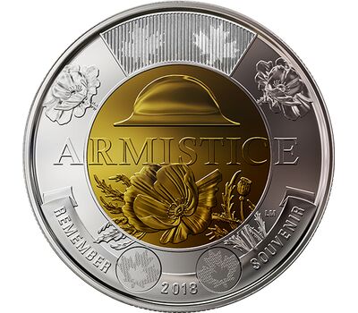  Монета 2 доллара 2018 «100 лет со дня окончания Первой Мировой войны» Канада, фото 1 