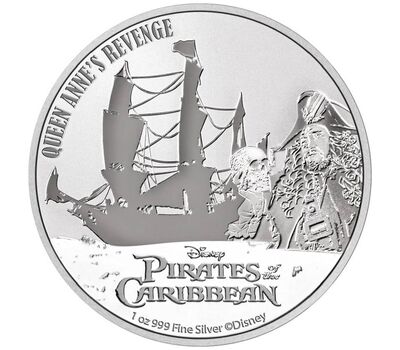  Монета 2 доллара 2022 «Месть королевы Анны. Чёрная борода. Пираты Карибского моря» Ниуэ (серебро 1 унция), фото 1 