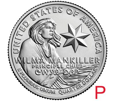  Монета 25 центов 2022 «Вилма Мэнкиллер» (Выдающиеся женщины США) P, фото 1 