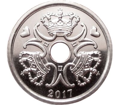  Монета 1 крона 2017 Дания, фото 2 