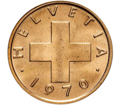  Монета 1 раппен 1970 Швейцария, фото 2 