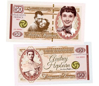  Сувенирная банкнота 50 франков «Одри Хепберн. Римские каникулы», фото 1 
