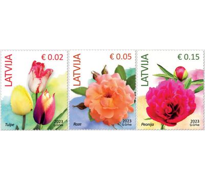  3 почтовые марки «Стандарт. Флора. Цветы» Латвия 2023, фото 1 