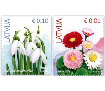  2 почтовые марки «Стандарт. Флора. Цветы» Латвия 2023, фото 1 