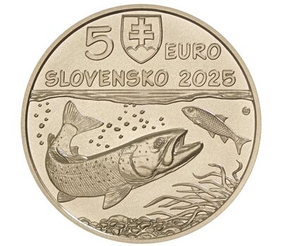 Монета 5 евро 2025 «Дунайский лосось» Словакия, фото 1   Монета 5 евро 2025 «Дунайский лосось» Словакия, фото 1