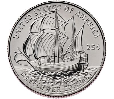  Монета 25 центов 2026 «Мэйфлауэрское соглашение» D, фото 2 
